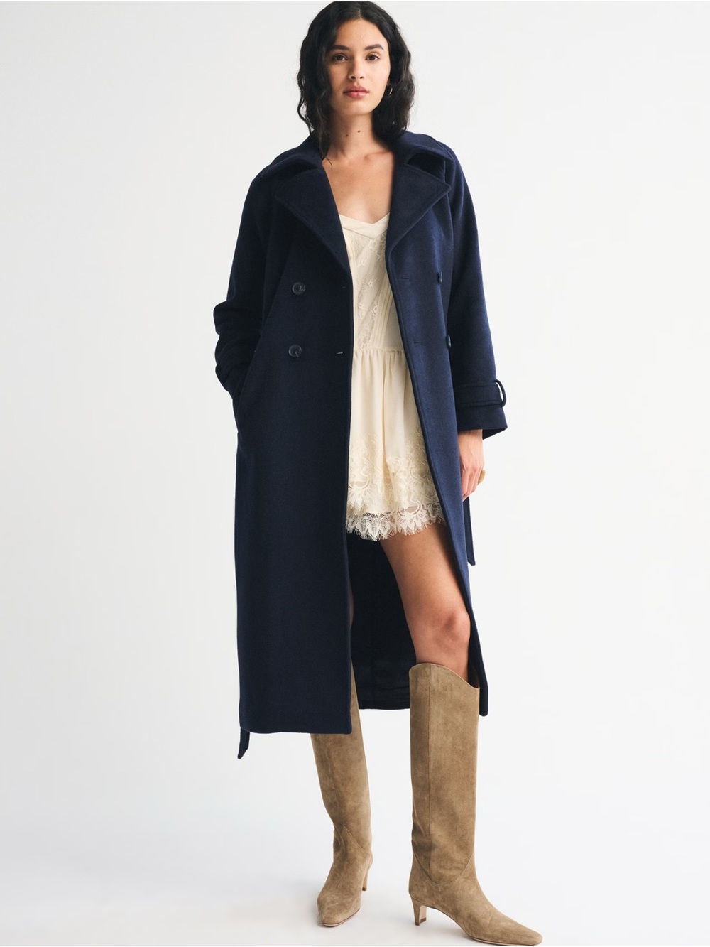 Abercrombie & Fitch Navy Double-Breasted Long Coat
